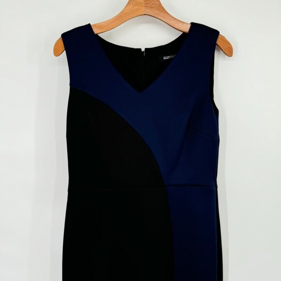 Ellen Tracy Sleeveless Color Block Sheath Dress Size 8 Navy Black scuba knit - Picture 5 of 14